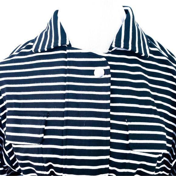 Chico's Black White Stripe Tie, Zip Jacket Medium Career Casual Neutral Nautical - Picture 3 of 8